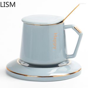 Tassen Kreative Keramik Kaffeetasse Untertasse Europäischer kleiner Luxus Deckel Löffel Niedlicher Reisebecher Vintage Tumbler