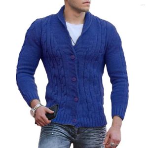 Men's Sweaters Men Sweater Coat Lapel Long Sleeve Solid Color Cardigan Twisted Texture Knitted Elastic Slim Fit Jacket Sueteres Para Hombre
