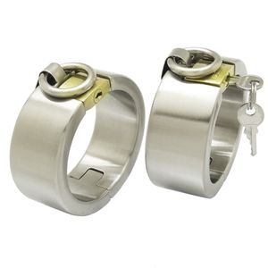 Bangle acechannel Brushed stainless steel wrist ankle cuffs with padlock bondage restraint set adult game sex handcuffs 230906