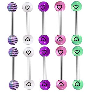 Labret Lip Piercing Jewelry heart 14g Acrylic Plastic Tongue Rings Pack for Women Pink Print Heart bar mix color whol 230906