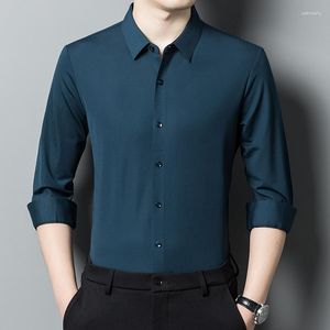 Camisas casuais masculinas cor sólida high-end camisa masculina manga longa negócios sedoso primavera moda qualidade misturas de lã sem costura chemise homme