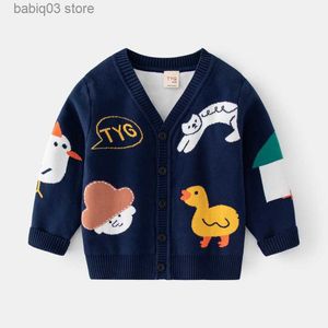 Pullover Winter Sweater Boys 2022 New Cardigan Buckle Jacket Children Clothes Baby Boys Knitwear Double-layer Cotton Boys Sweaters T230907