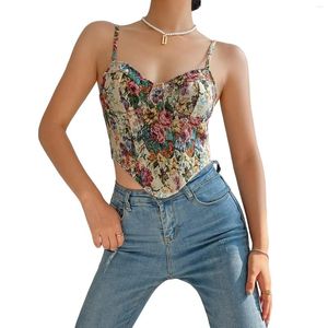 Active Shirts Women Vintage Floral Camisole Flower Embroide Push Up Bodysuit Sculpting Sweat Vest