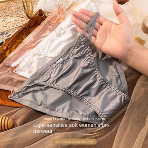 Women's Panties Silk Satin Surface String Femme Sexy Underwear Solid Color Metal Heart Hollow Out Slips Thong Fashion 2023 Mutand