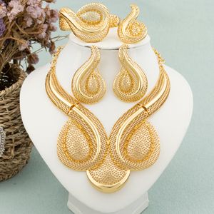 Wedding Jewelry Sets Fashion African Design Jewelry Set Ladies Large Necklace Gold Plated Earrings Luxury Jewelry Bridal Engagement Accessories Gift 230906