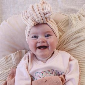 Hårtillbehör Dubbel Bow baby pannband för flickor elastiska stickade barn turban bågar barn huvudkläder född headwrap