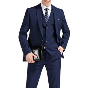 Men's Suits 3pcs Navy Blue Jacket Pants Vest Notch Lapel Blazer Trousers Groomsmen Tuxedo Man Wedding Business Daily Dinner Coats