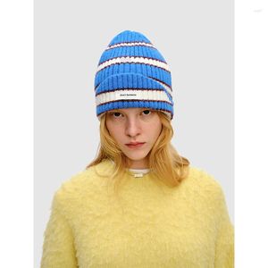 Береты, цветная полосатая шерстяная шапка для женщин, осенне-зимняя теплая милая литературная стильная ниша, пуловер в стиле ретро для мужчин