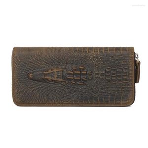 Brieftaschen Echtes Leder Männer Alligator Muster Mode Geldbörse Brieftasche Kartenhalter Portomonee Lange Geld Tasche Für Frauen Kupplung