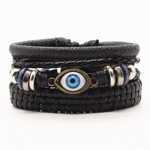 Charme pulseiras chegada marrom preto couro homens mulheres pulseiras cruz olho crânio jesus homme presente jóias 3 pçs/set