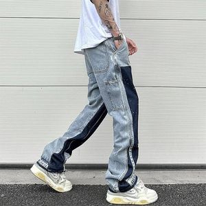 Men S Jeans Streetwear Speckled Ink Color Match Y2k Baggy For Men Patchwork Rage Fringe Micro Denim Trousers Oversized Loose Cargos Winter01 451