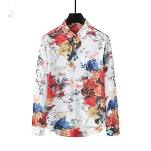 남자 드레스 셔츠 럭셔리 슬림 한 슬림 한 실크 티셔츠 긴 소매 캐주얼 비즈니스웨어 인쇄판 아시아 크기 m-3xl
