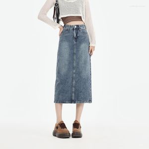 Skirts Korean Fashion Women Midi Jeans Slim Fit Split Back Pencil Denim Clothes