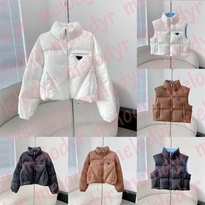 Winter Women Down Outerwear Designer Metal Triangle Down Parkas Fashion Sleeveless Down Vest Coats Short Style Windbreak