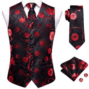 Men's Vests Hi-Tie Silk Mens Vest Tie Hanky Cufflinks Set Jacquard Floral Paisley Waistcoat Sleeveless Jacket Necktie for Male Wedding Work 230907