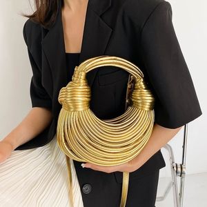 Waist Bags Handbags for Women 2023 in Gold Luxury Designer Brand Handwoven Noodle Rope Knotted Pulled Hobo Silver Evening Clutch 230906