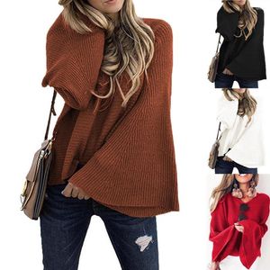 Women's Sweaters Autumn And Winter Knitwear Flare Sleeve Loose Pullover Bat Sweater Female Lady Casual Fashion Tops
