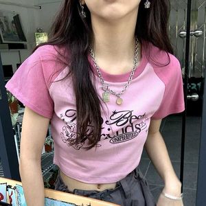 DeepTown Y2K Retro Pink Tshirts Korean Streetwear Patchwork Skinny Basic T Shirts Fairy Grunge Tees TEE TOP HARAJUKU
