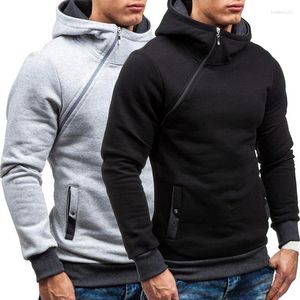 Herrtröjor avslappnad solid herr diagonal blixtlås långärmad hoodie tröjor män huvtröja tröja huva svett