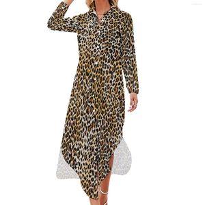 Vestidos casuais leopardo selvagem padrão chiffon vestido bonito animal impressão mulher manga longa rua desgaste v pescoço tamanho grande