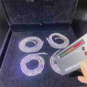 925 Sterling Silver Chain 3 Prongs Setting Vvs Lab Diamond 3mm 18" 20" 22" Tennis Chain Moissanite Necklace Jwgfg