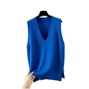 Autumn V Neck Knitted Vest For Women With A Slit At The Hem Loose Sleeveless