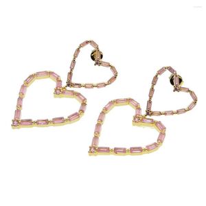 Dangle Earrings High Quality Gold Color With Full Pink Zircon Two Double Heart For Women Gift 40 25mm