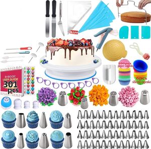 Moldes de cozimento Kit de decoração de bolo 301pcs suprimentos com plataforma giratória para saco de pastelaria dicas russas 230906