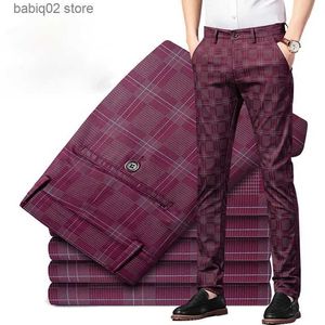 Men's Pants Fashion Street Men's 7 Colors 2021 Spring and Summer Men's Straight Slim Casual Pants Trousers Fashion Black Plaid Suit Pants T230907