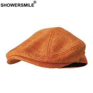 Berets SHOWERSMILE Caps For Women Orange Cotton Linen Flat Men Classic Solid Colorful Duckbill Cap Summer Unisex Retro Hats 230907