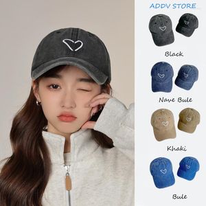 Ball Caps Peach Heart Boy And Girl Baseball Cap Parent-child Love Embroidered Vintage Distressed Washed Denim Soft-top