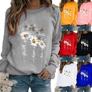 Damen Hoodies Sweatshirts Frauen Hoodies Winter Frauen Daisy Printed Tops T-Shirt Ladies Round Neck Langarm Langarm Casual Sweatshirt Plus Size Bluse