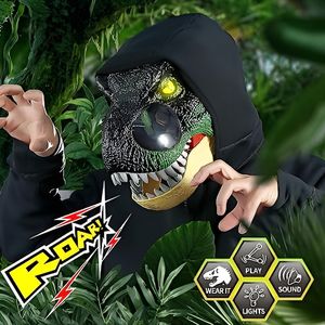 Parti Maskeleri Dinozor Maskesi Parlayan Gözler 3D Korku Dinozor Headgear 2 Tür Ses Efektleri Açık Ağız Lateks Korkmuş Maske Cadılar Bayramı Cosplay 230906