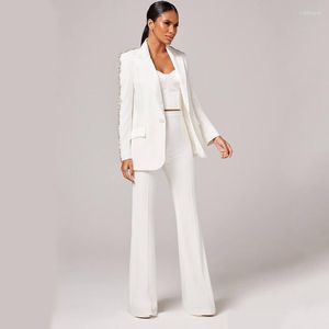 Women's Two Piece Pants 2023 Fashion Heavy Work Nailed Beads Set With Diamonds Slim Fit Suit Micro Flared 2 Pieces