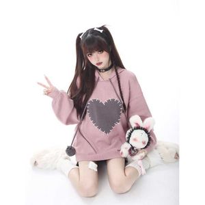 Deeptown Gothic Y2k Heart Hoodie Women Harajuku Fashion Kawaii överdimensionerad sweatshirt japansk stil söt långärmad toppar kvinna