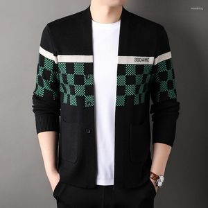 Suéteres masculinos roupas de marca inverno quente casual cardigan suéteres/homem fino ajuste xadrez jaquetas de tricô/4XL-M