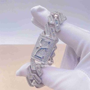 Fine clasp18mm totalmente hip jóias esterlinas luxo moissanite diamante colar hop prata personalizado corrente baguette masculino link cubano vvs dxnar