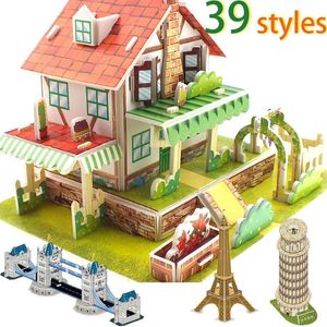 3D Puzzles 39 Styles 3D Stereo Puzzle Cartoon House Castle Building Model DIY Handmade Early Learning Educational Toys Gift for Children Z0907