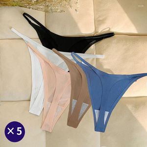Kvinnors trosor 5 datorer/lot Kvinnor Sömlös Silk Sport Comfort G-sträng Underkläder Kvinnliga Tiny Thongs Woman Sexig T-Panties Pack