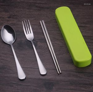 Servis uppsättningar DHL 200Set Portable Steel Cutery Chopstick Spoon Fork Set Perfekt för School Bento Lunch Box Flatware SN1468