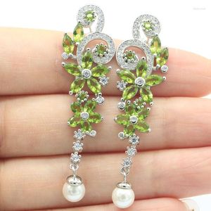 Orecchini pendenti 55x15mm Vendita Farfalla Verde Peridoto Perla bianca Smokey Topazio CZ Argento Per le donne Gioielli di moda Incontri Ragazze