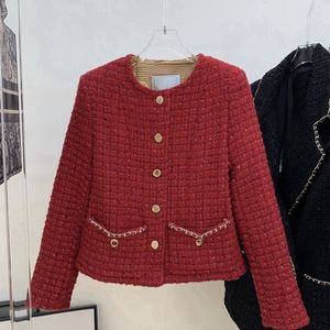 Women's Jackets Autumn and Winter New Vintage Red Twill Soft Tweed Single breasted Short Coat, Very Skinny
