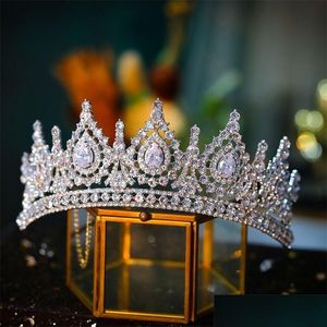 Hårsmycken lyxig kubik zirkonia krona kristall brud tiaras kronor drottning prinsessan tävling diadem pannband 220831 droppleverans hai dhnph