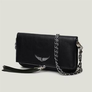 Borsa da donna di lusso di design di stile popolare Borsa a tracolla in pelle di pecora ZV Wings con stiratura a diamante Borsa a tracolla in pelle di pecora semplice a due catene L303k