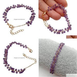 Braccialetti con ciondoli Yygem Naturale Rotondo Sfaccettato Ametista Bracciale avvolgente a catena in oro riempito Ragazza Gioielli fatti a mano Carino per 230216 Drop Delive Dhl8L