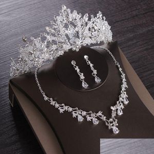 Jewelry Sets Luxury Heart Crystal Bridal Cubic Zircon Crown Tiaras Earring Choker Necklace African Beads 230215 Drop Delivery Dhv2Q