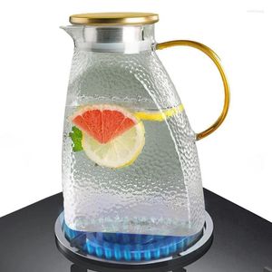 Hip Flasks Glass Water Pitcher Leakproof High Borosiate Pitchers do napojów z wylewką elegancki dozownik napoju mrożony pokrywka herbaty