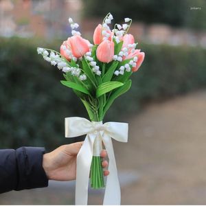 Dekorativa blommor rosa serie Artficial Tulip Bouquet Simulation Hybrid Flower Event Party Wedding Prop Festival Friend Gift