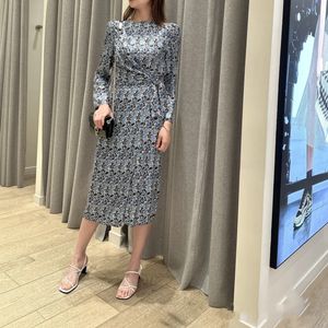 Sandro Yuvarlak Boyun Çiçek Elbise Uzun Kollu Kadınlar İçin Midi Sarma Elbise