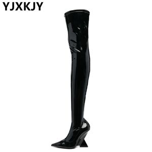 Boots YJXKJY Sexy Over The Knee Womens Elastic Tip Zip Black Shoes Dance Show Long HighHeel White Pumps Thigh 230907